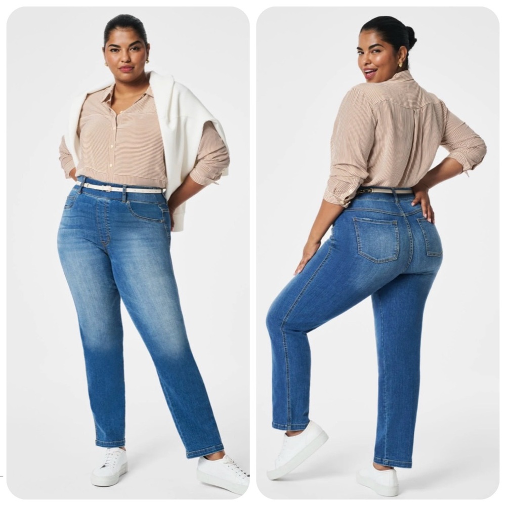 SPANX Jeans Women’s L Blue Straight Leg Stretch LIKE NEW